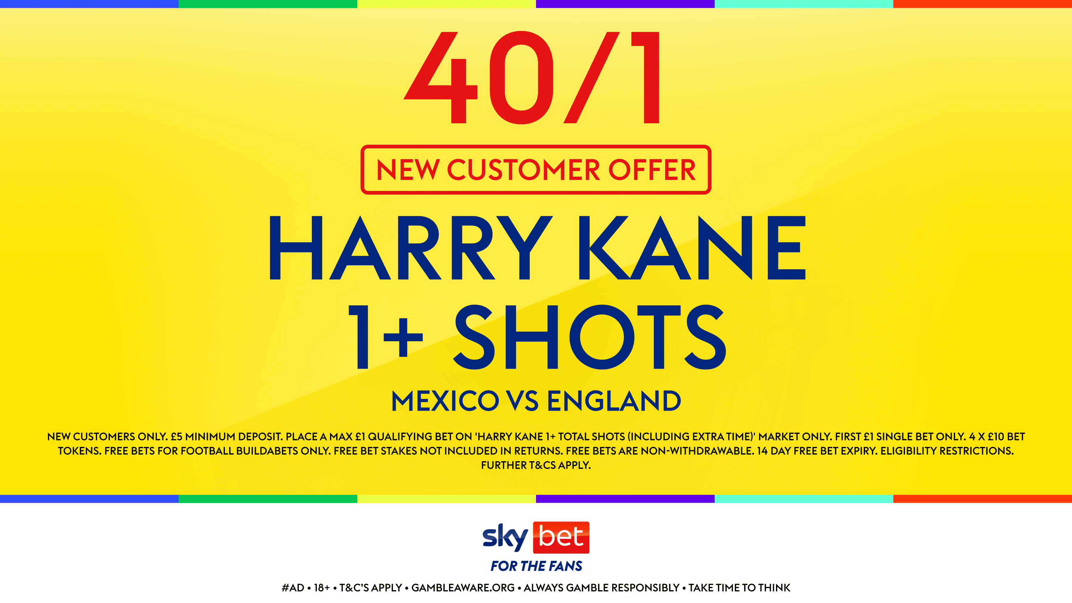 40/1 Harry Kane 1+ Shots vs Mexico! Sky Bet Sign Up Offer
