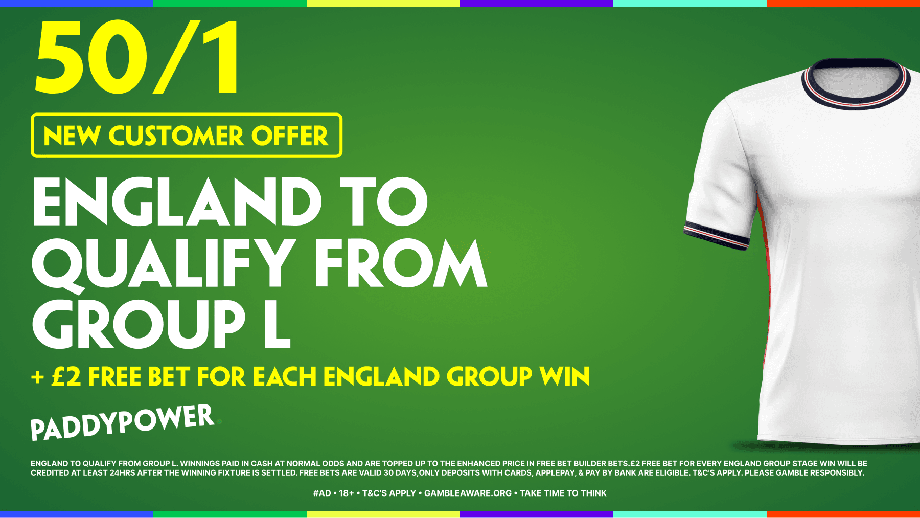 England to Qualify 50/1! Paddy Power Sign Up Offer for the World Cup 07/06/2026