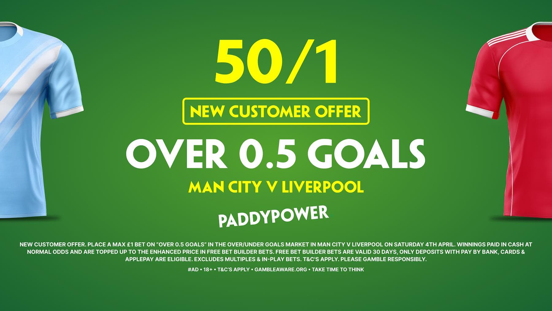 50/1 Over 0.5 Goals! Paddy Power Sign Up Offer for Man City vs Liverpool 03/04/2026