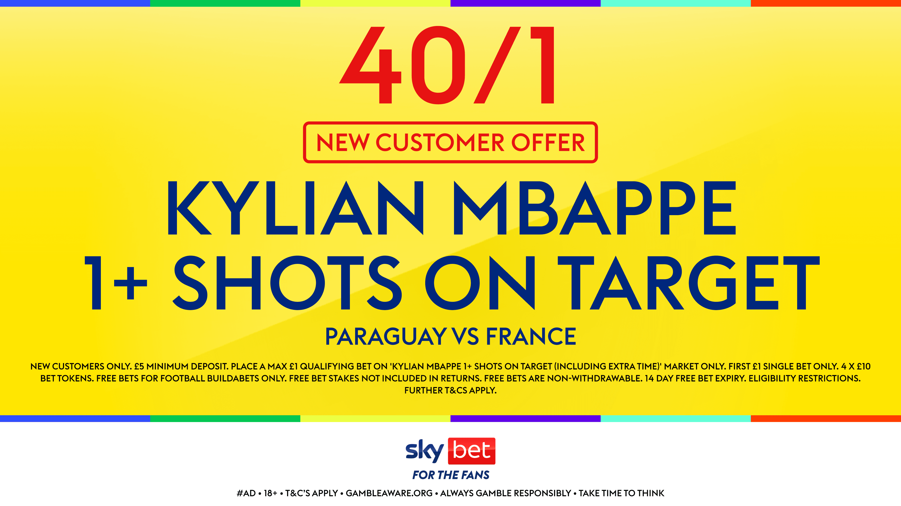 40/1 Kylian Mbappe 1 + Shot on Target vs Paraguay! Sky Bet Sign Up Offer