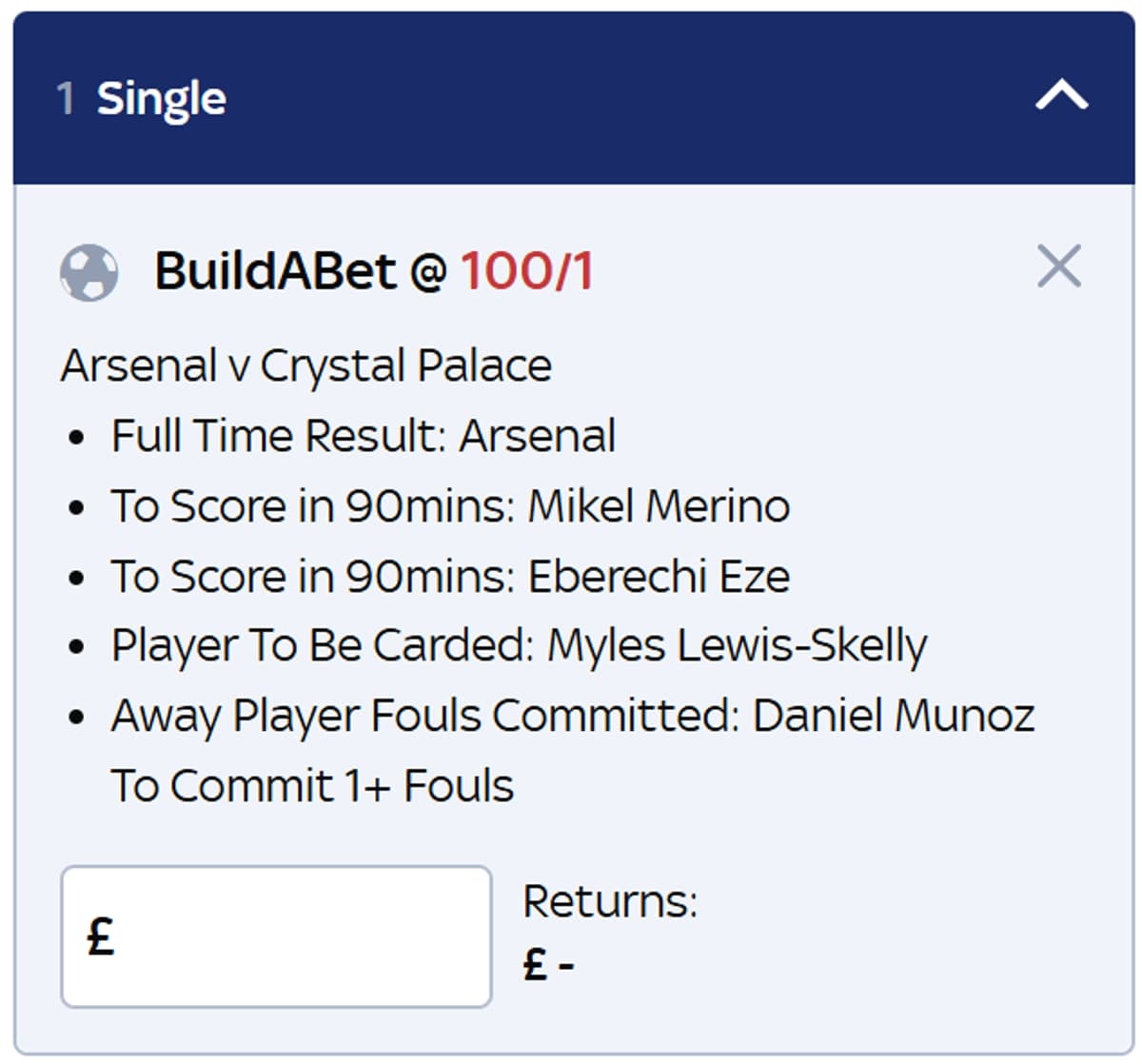 SkyBet Build A Bet 100/1