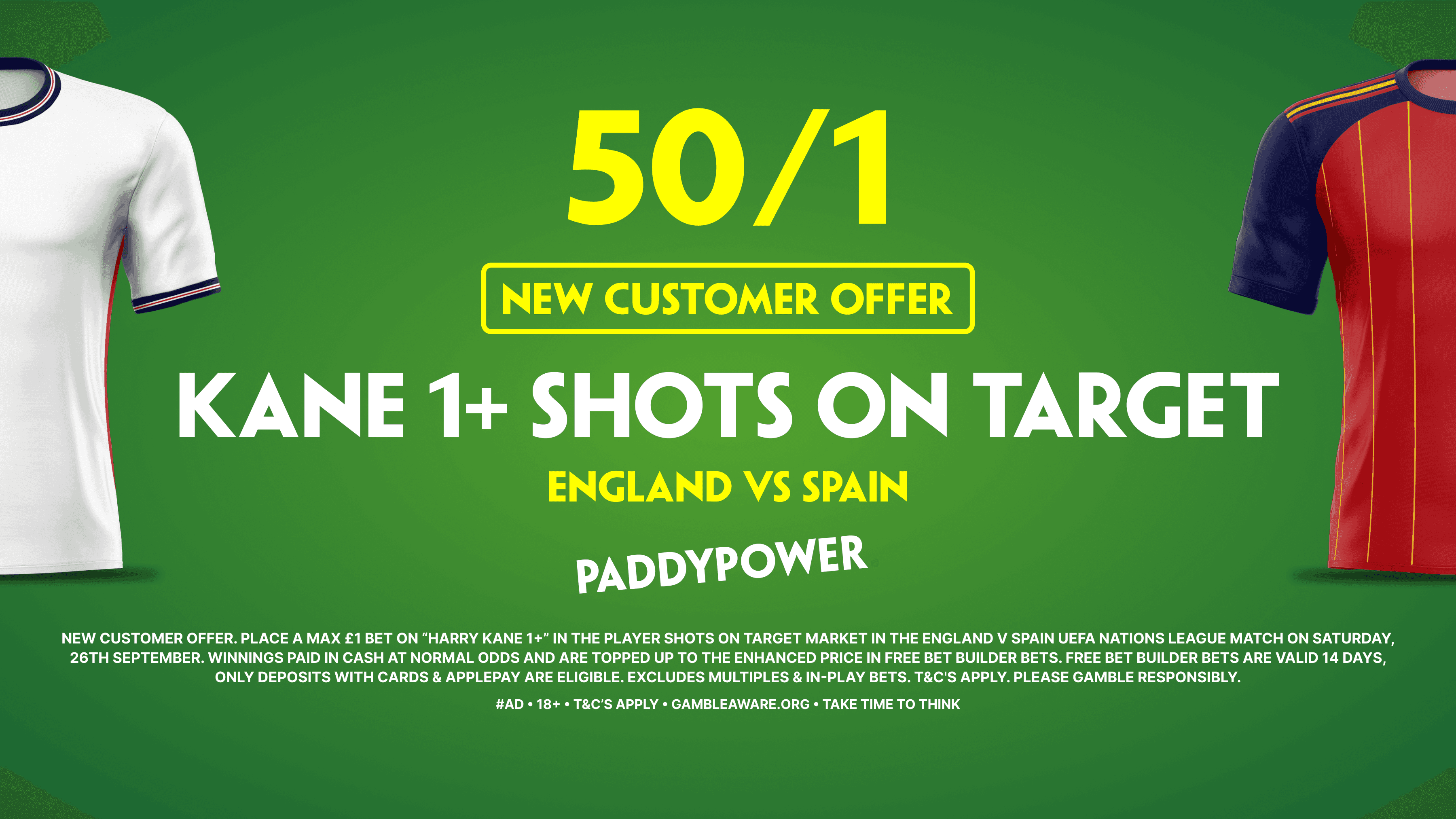 Harry Kane 1 + Shot on Target 50/1 with Paddy Power's New Customer Offer!