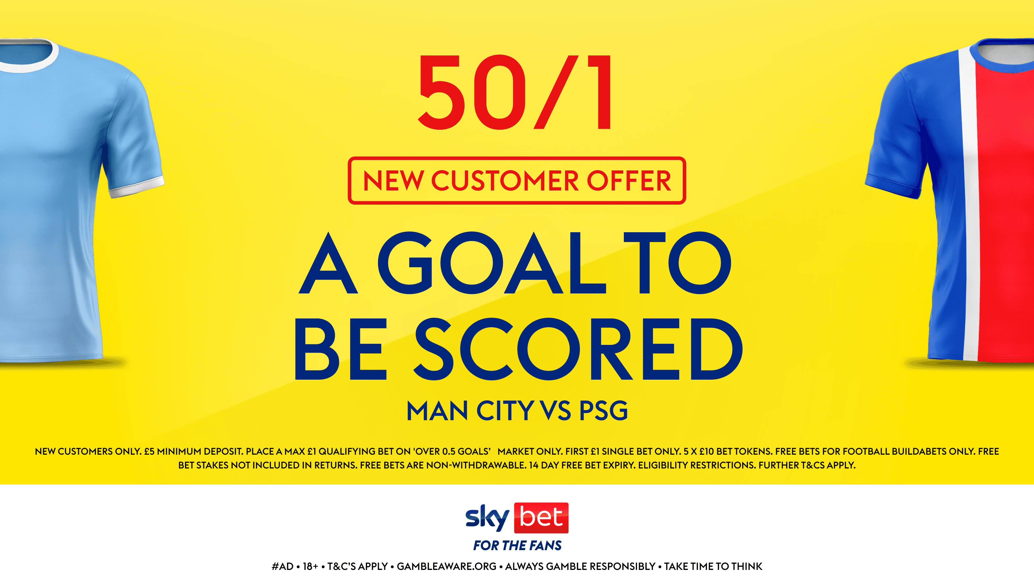 Sky Bet Sign Up Offer: A Goal to be Scored in Man City vs PSG @50/1! 14/10/2026