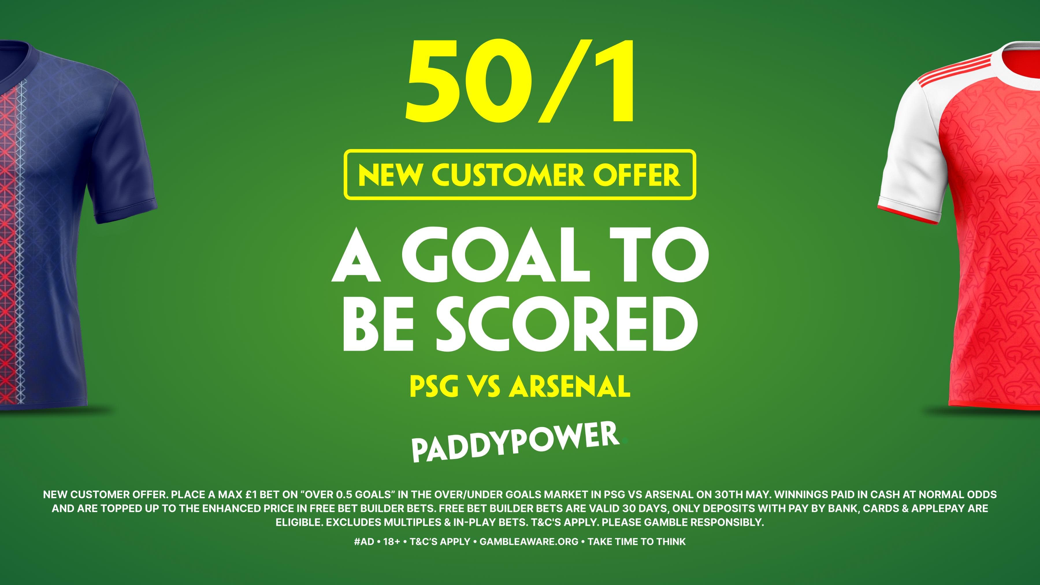 50/1 A Goal to be Scored! Paddy Power Offer for the Champions League Final 30/05/2026