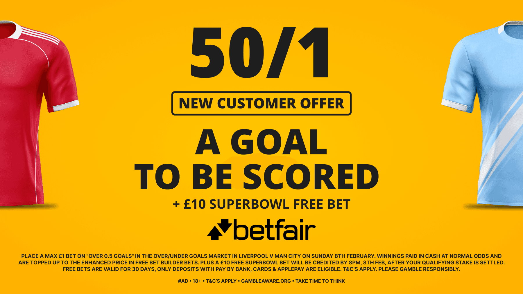50/1 Over 0.5 Goals Liverpool vs Man City Betfair Sign Up Offer for Sunday 08/02/2026