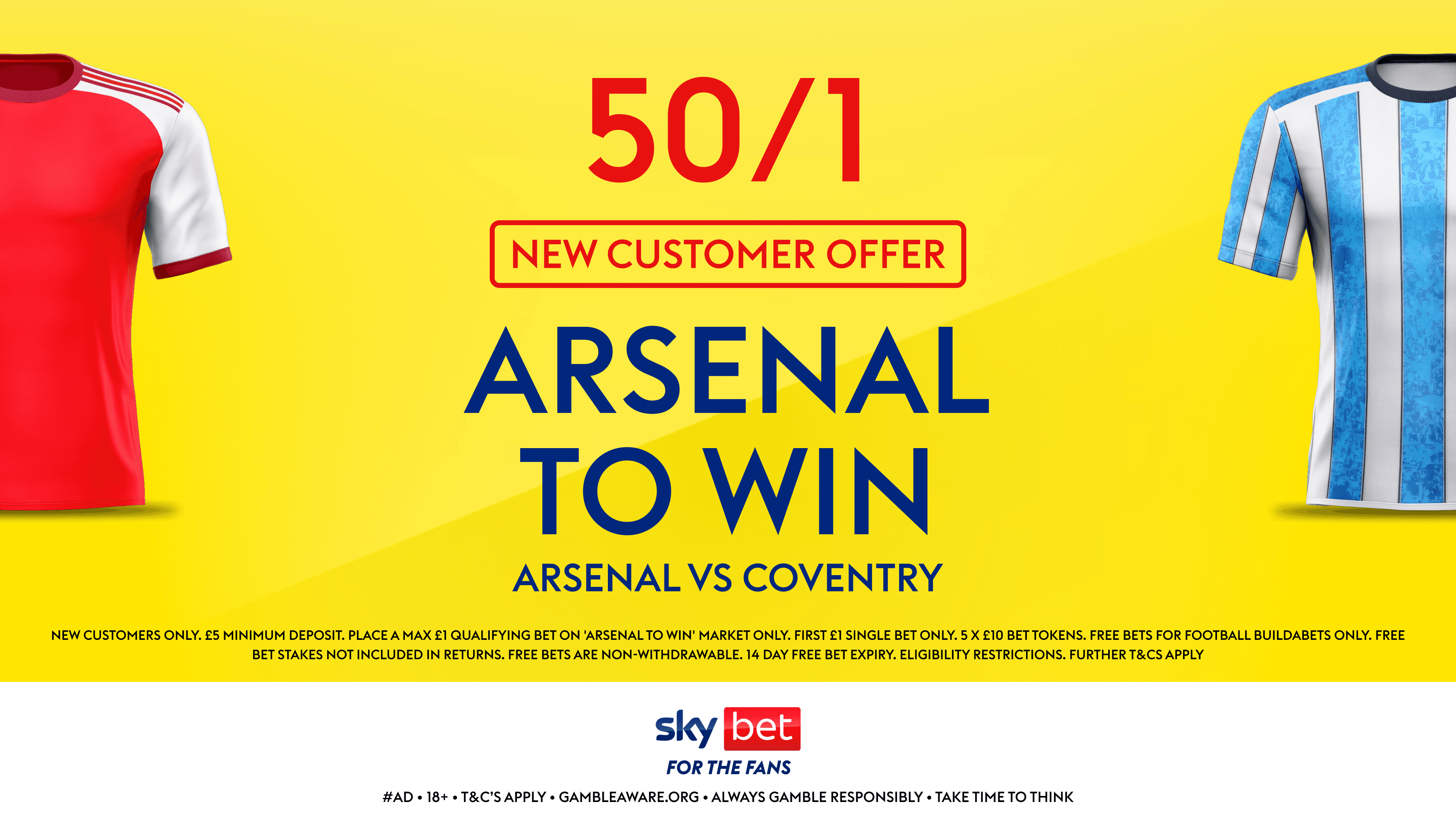 Sky Bet Sign Up Offer: Get 50/1 for Arsenal to beat Coventry!