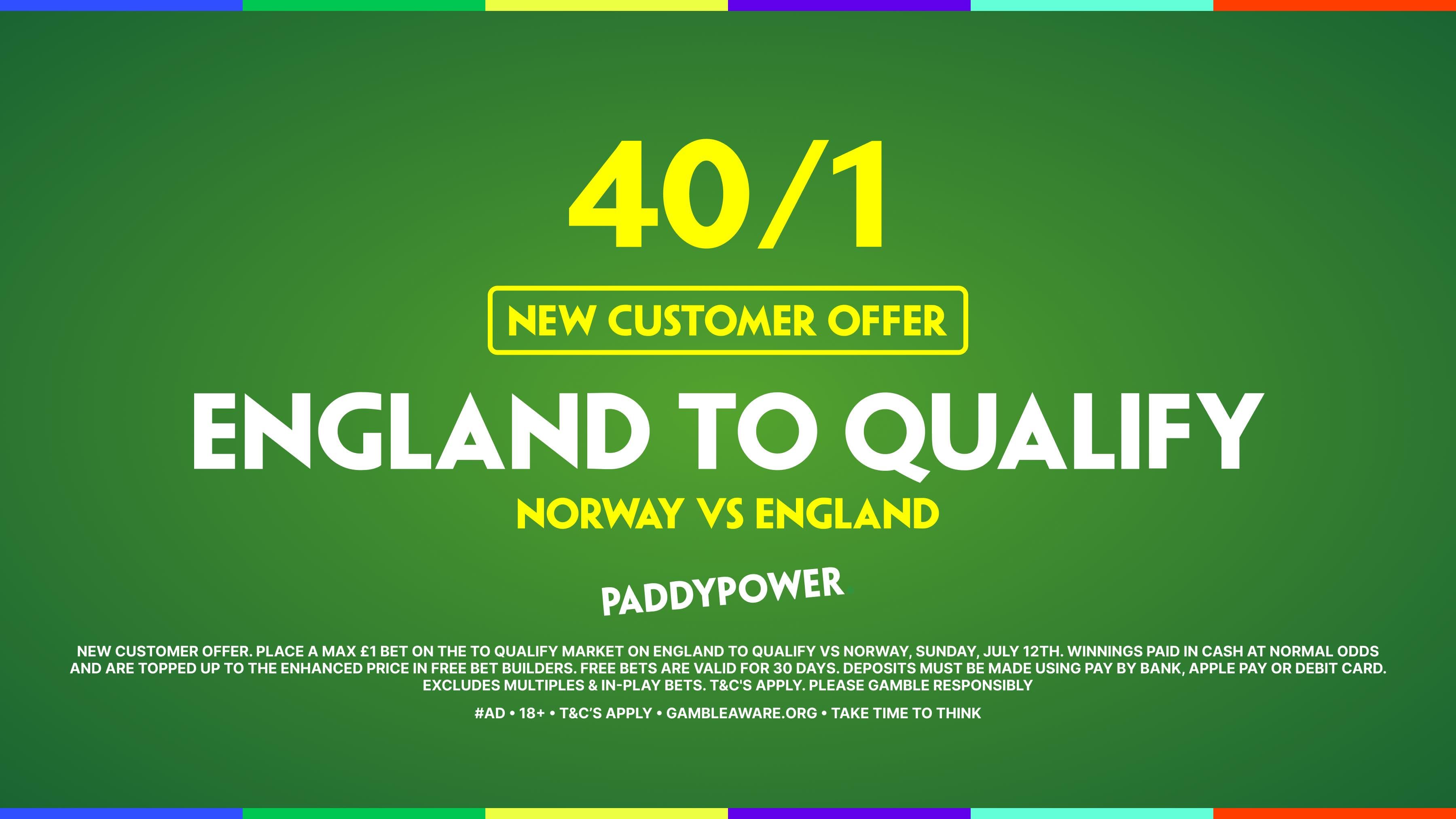 Paddy Power Sign Up Offer: 40/1 England to Qualify 11/07/2026