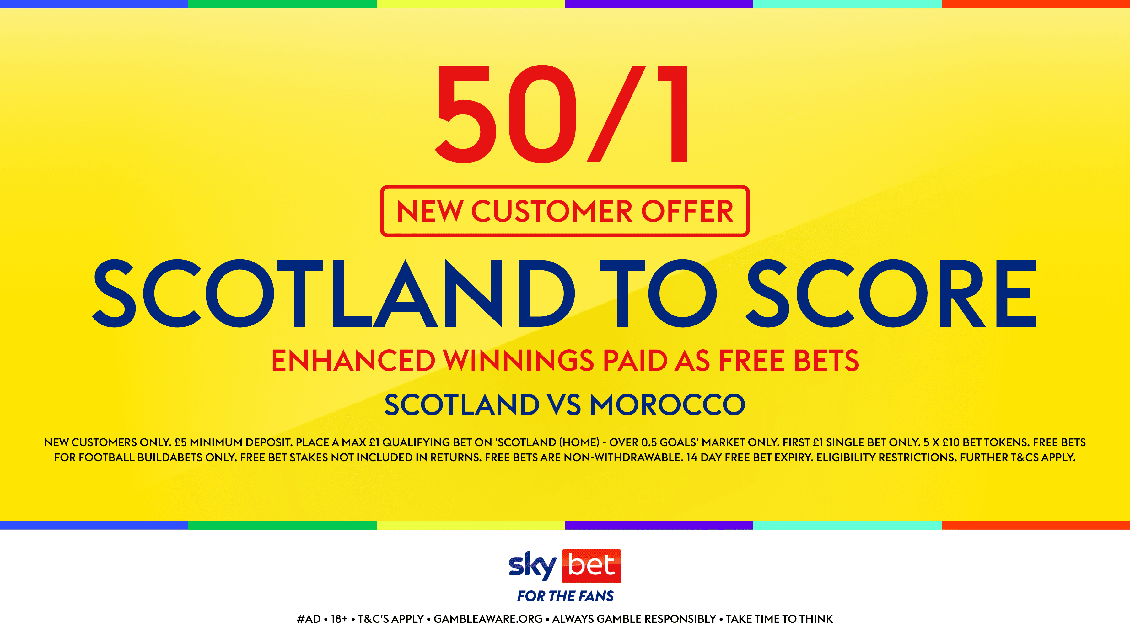 Sky Bet Sign Up Offer: Scotland to score vs Morocco 50/1 19/06/2026