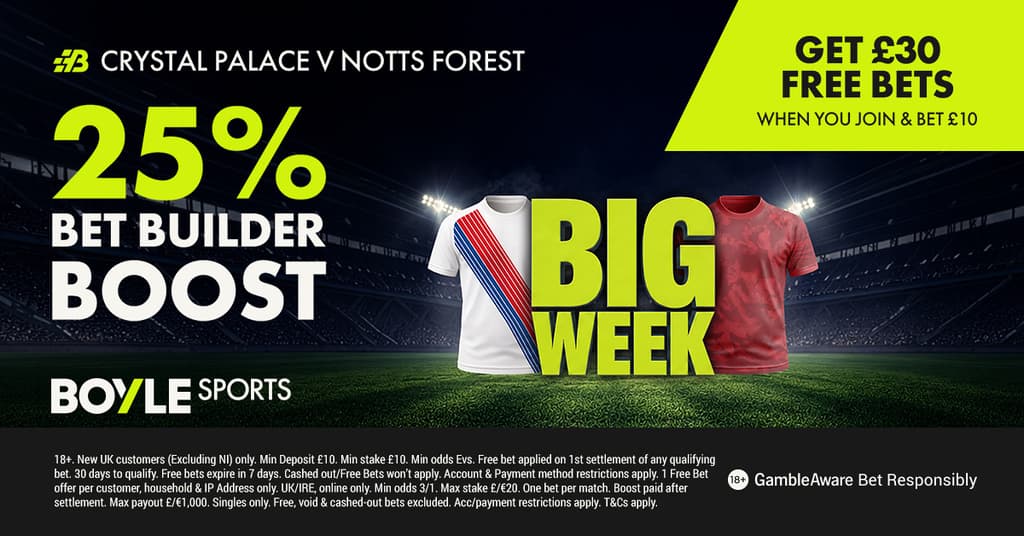 Crystal Palace vs Nottingham Forest: 10/3 & 16/1 Boosted Bet Builder Tips with BOYLE Sports 10/10/2026