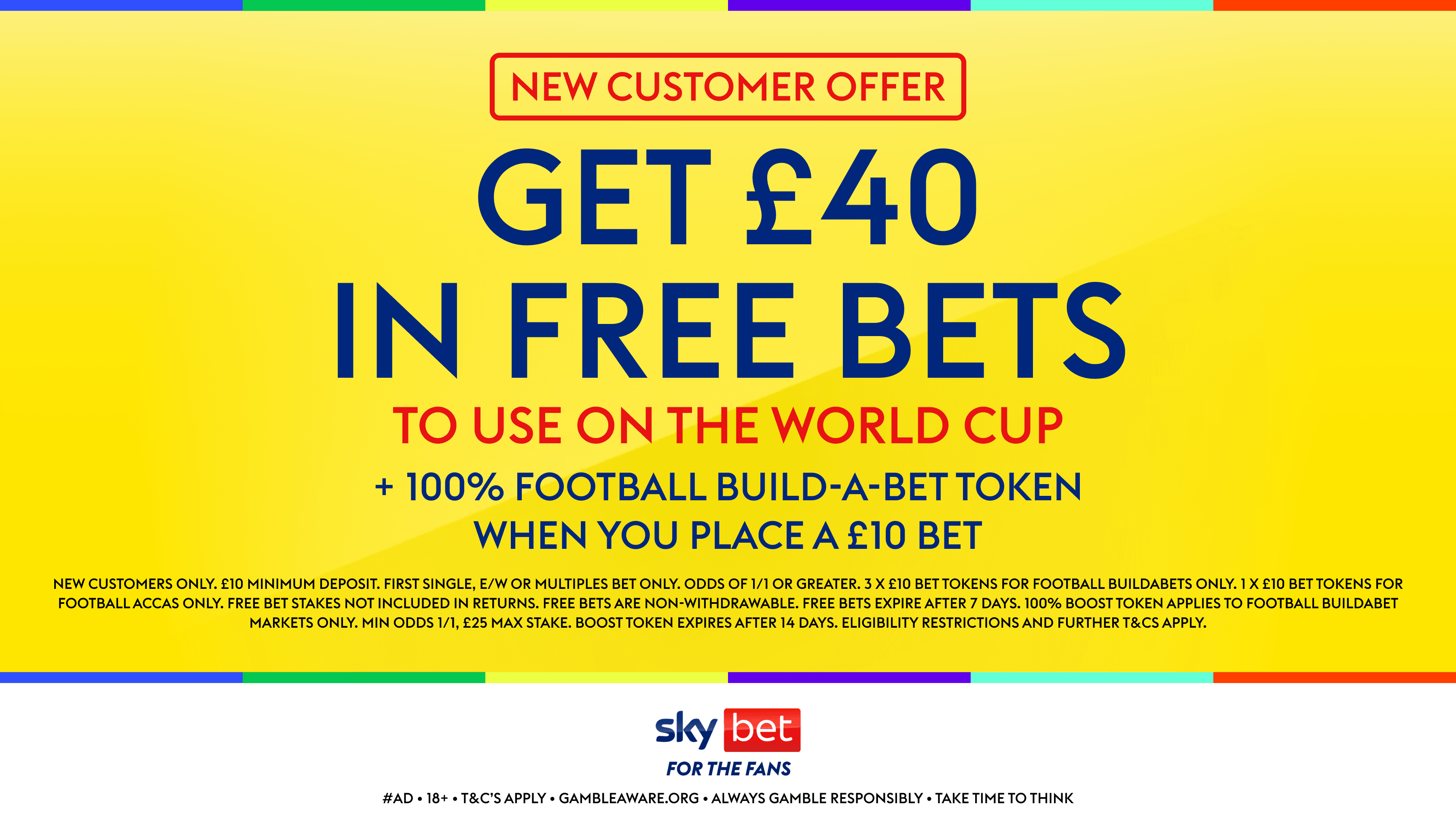 Sky Bet Sign Up Offer: £40 In Free Bets + 100% BuildaBet Token for the World Cup