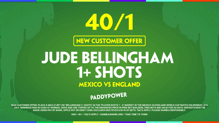 Paddy Power England Sign Up Offer: 40/1 Jude Bellingham 1+ Shots vs Mexico!