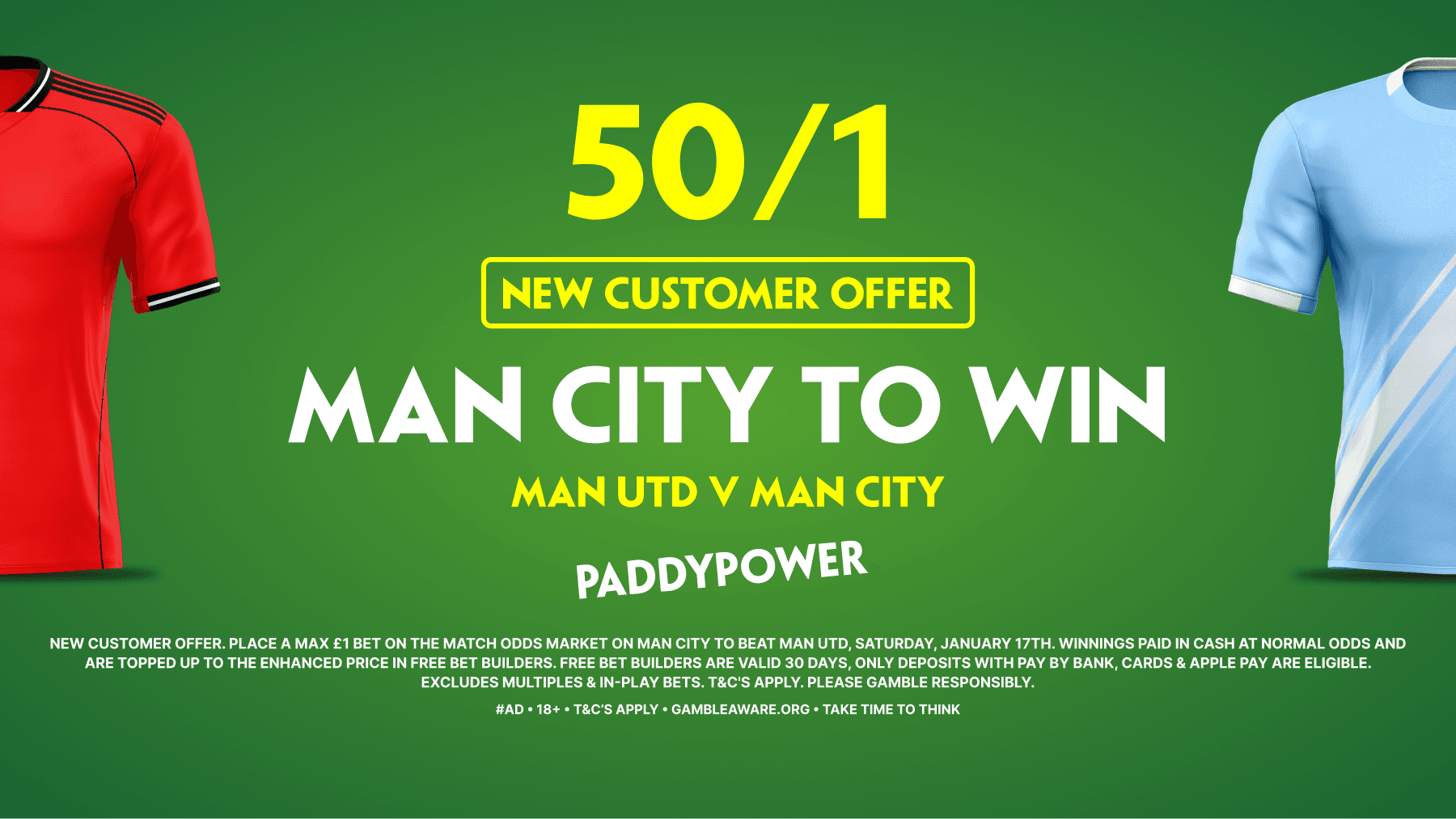 50/1 Man City to beat Man United! Paddy Power Sign Up Offer 17/01/2026