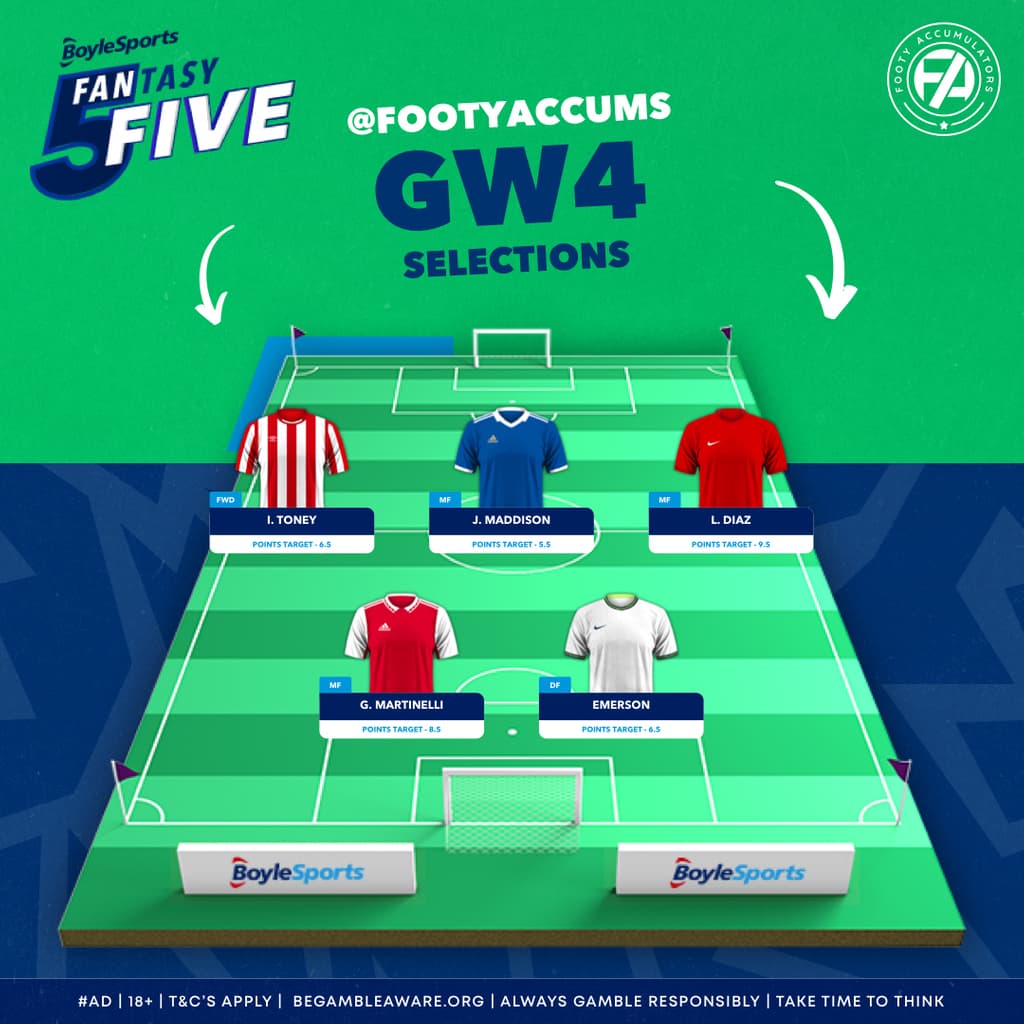 Our 5 Picks for Fantasy Five Ahead of Gameweek 4 of the PL Season Footy Accumulators