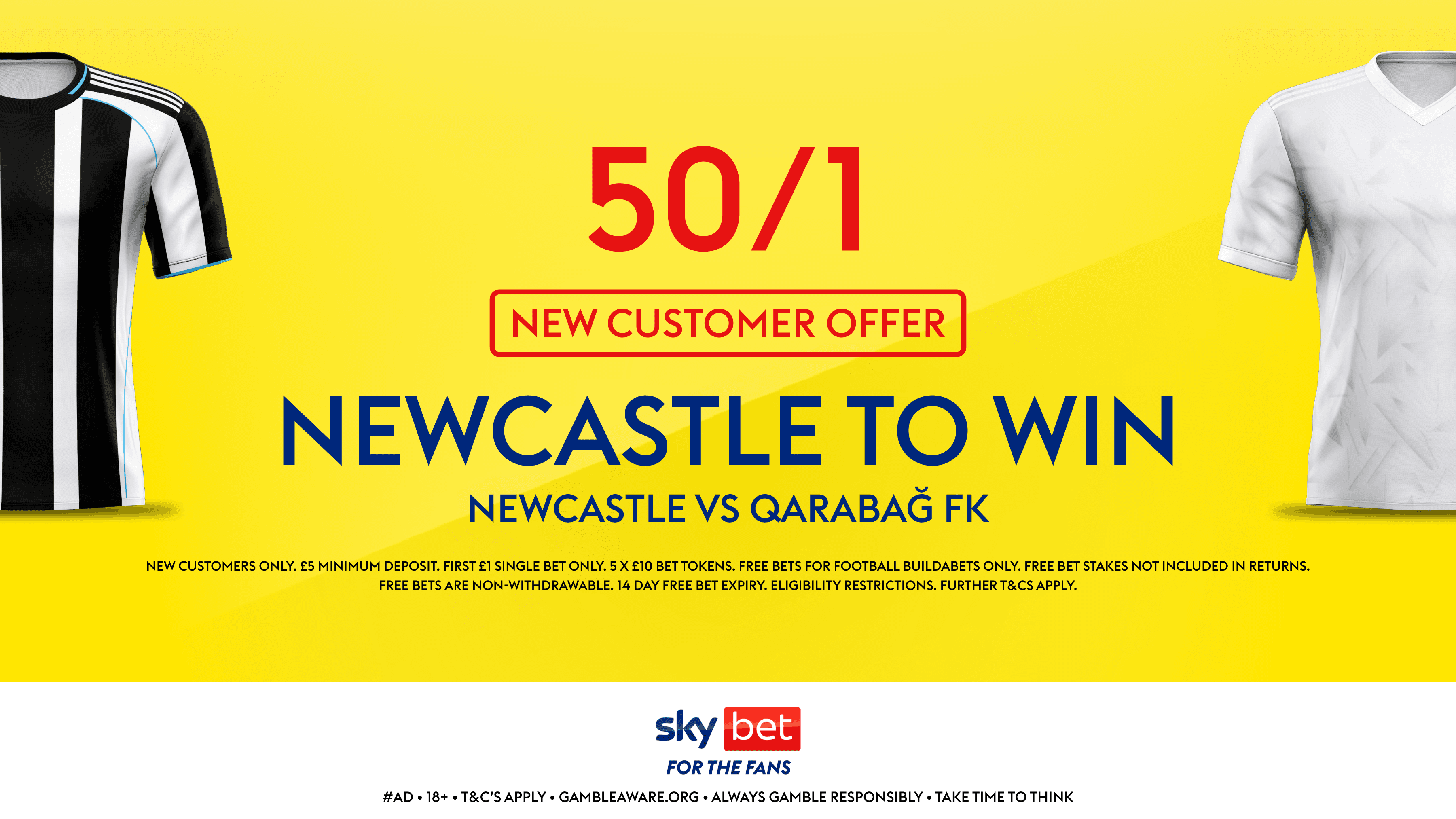 Get 50/1 on Newcastle to beat Qarabag with Sky Bet's New Customer Offer 24/02/2026