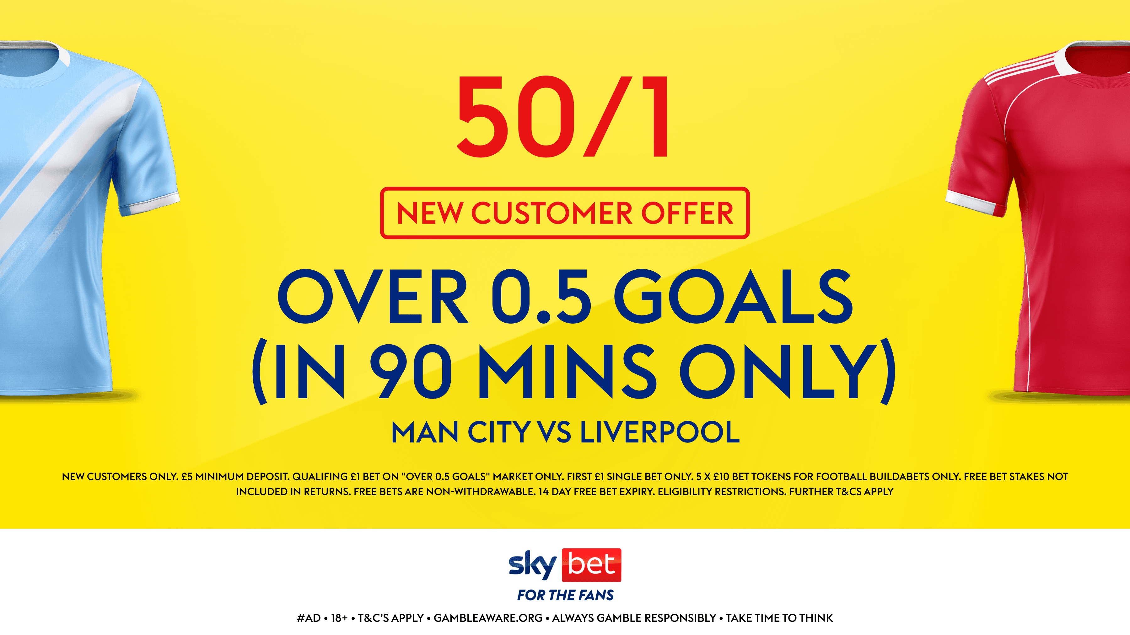 Get 50/1 on Over 0.5 Goals in Man City vs Liverpool with Sky Bet's New Customer Offer 04/04/2026