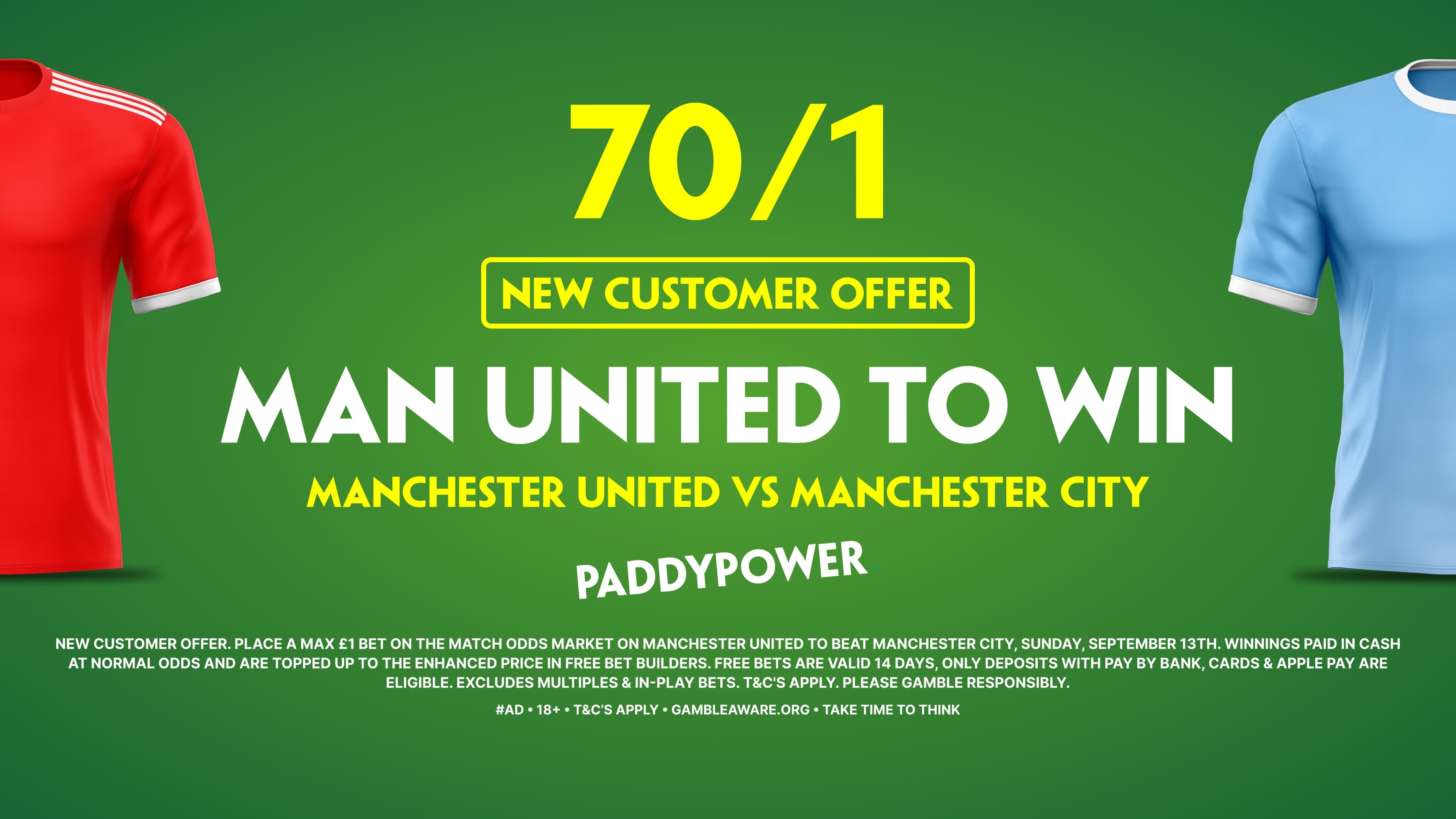 Man United to win @70/1 or Man City to win @50/1: Paddy Power Sign Up Offer
