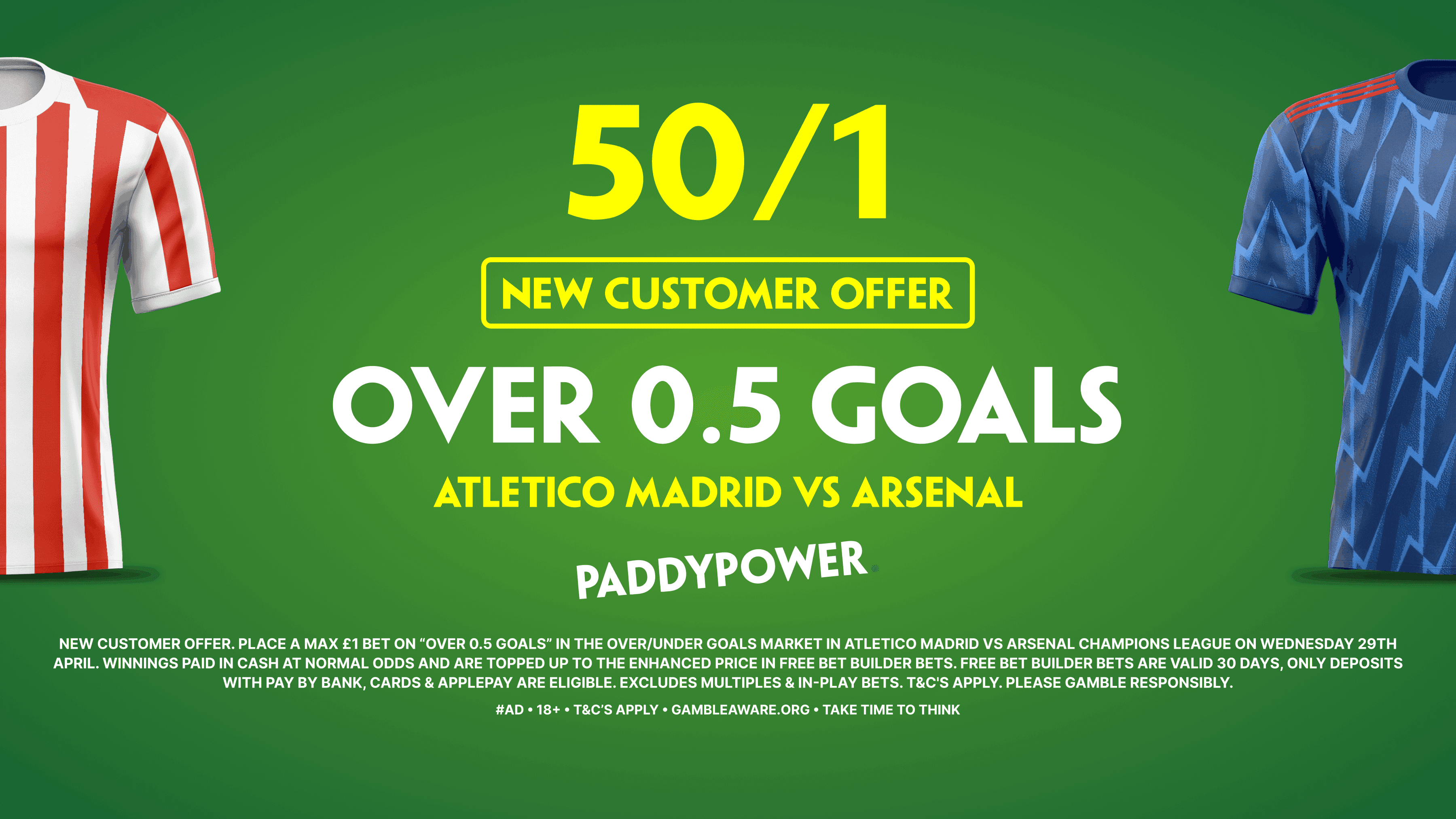 50/1! Paddy Power Sign Up Offer for Atletico Madrid vs Arsenal 29/04/2026