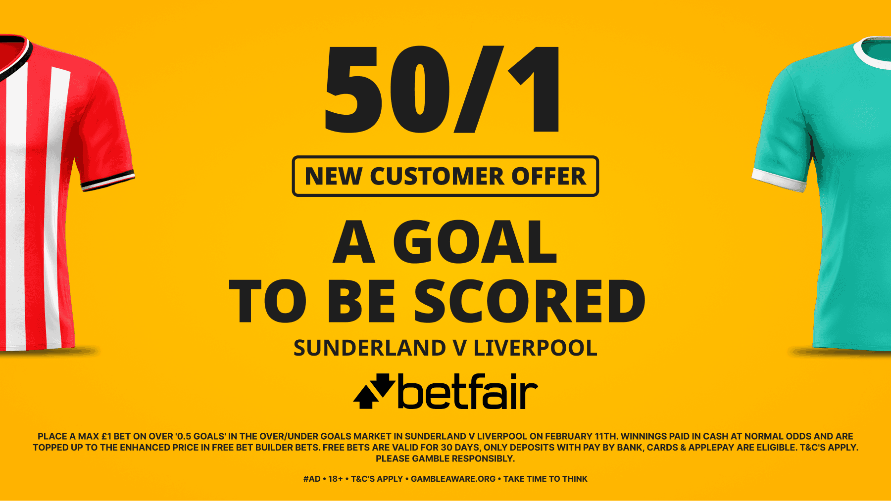 50/1 A Goal to be Scored in Sunderland vs Liverpool! Betfair Sign Up Offer 10/02/2026