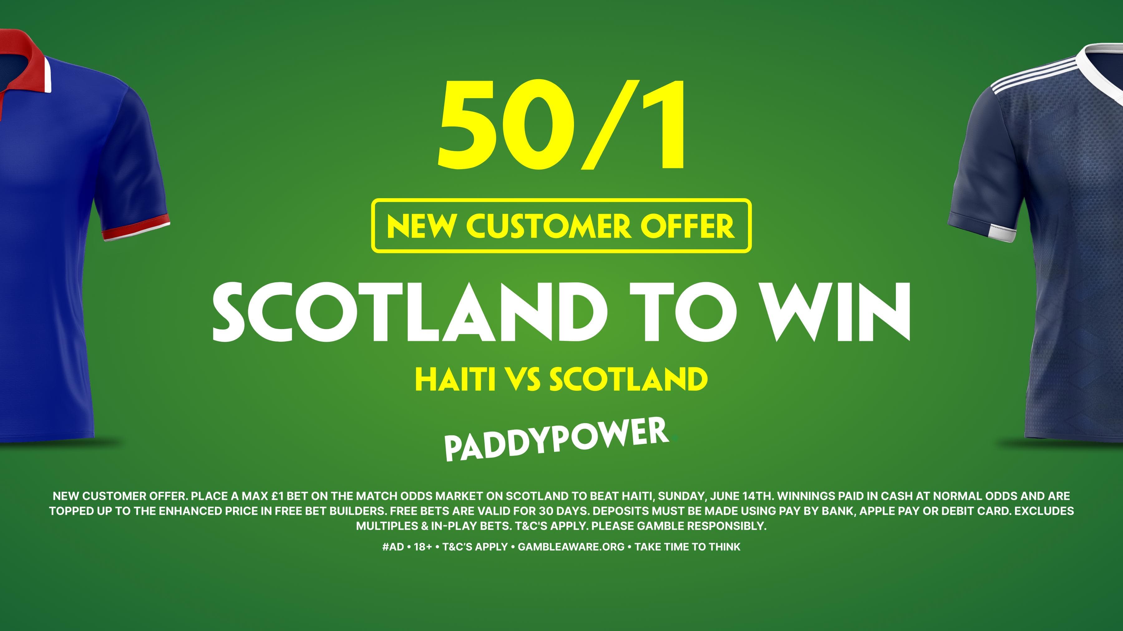 Scotland to beat Haiti 50/1! Paddy Power Sign Up Offer 14/06/2026