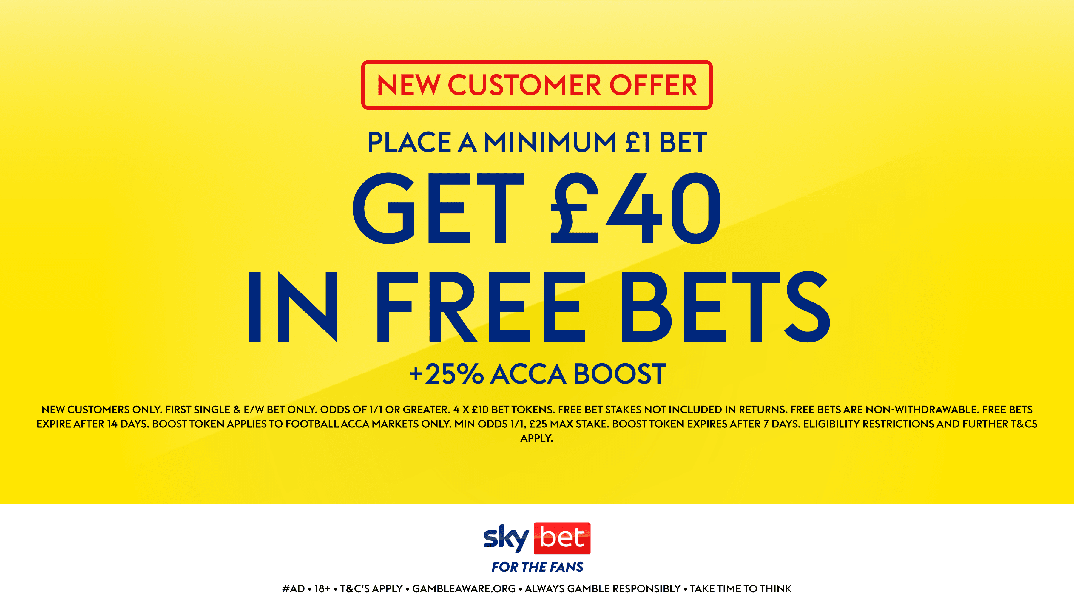 Get £40 in Free Bets + 25% Acca Boost with Sky Bet's New Customer Offer 13/02/2026