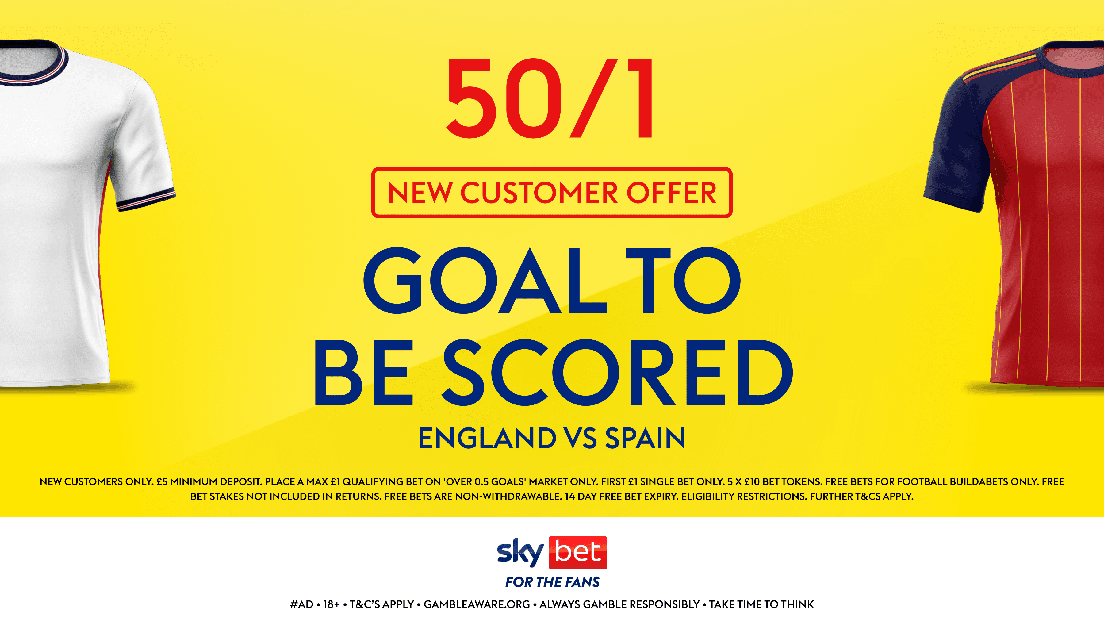 England vs Spain - Goal to be Scored @ 50/1 With SkyBet