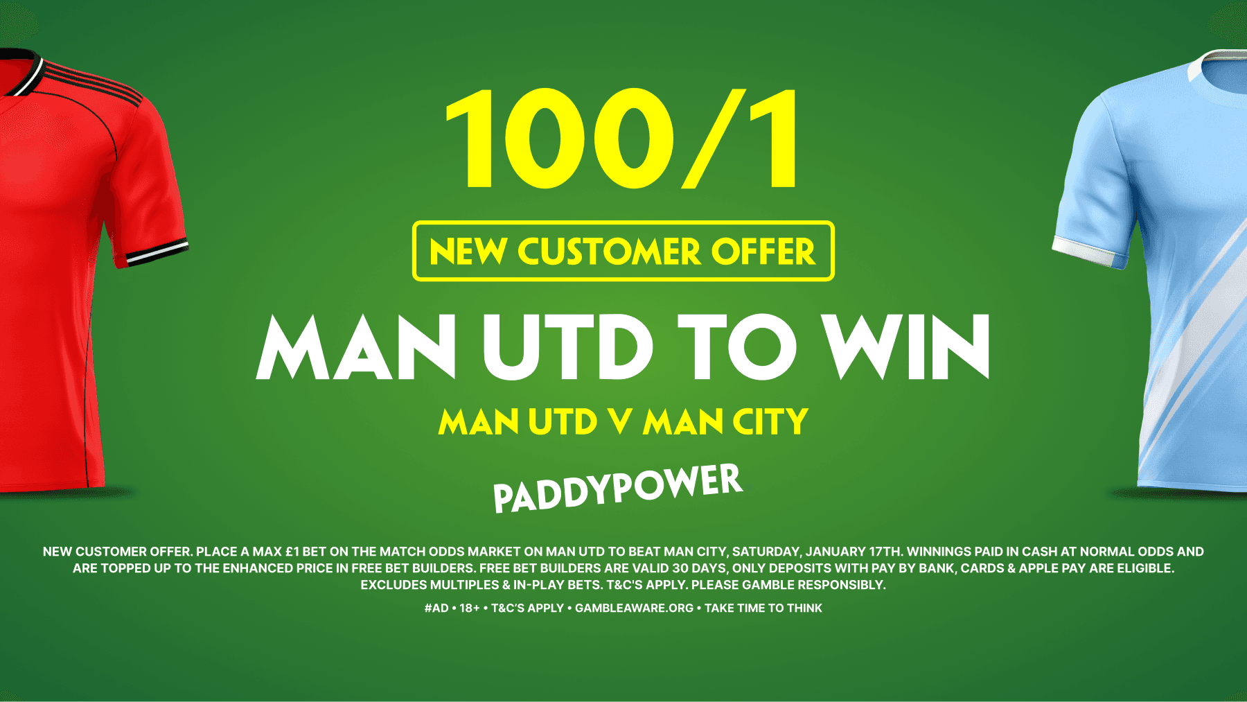 Man United vs Man City: Get £100 in Free Bets with Paddy Power 17/01/2026