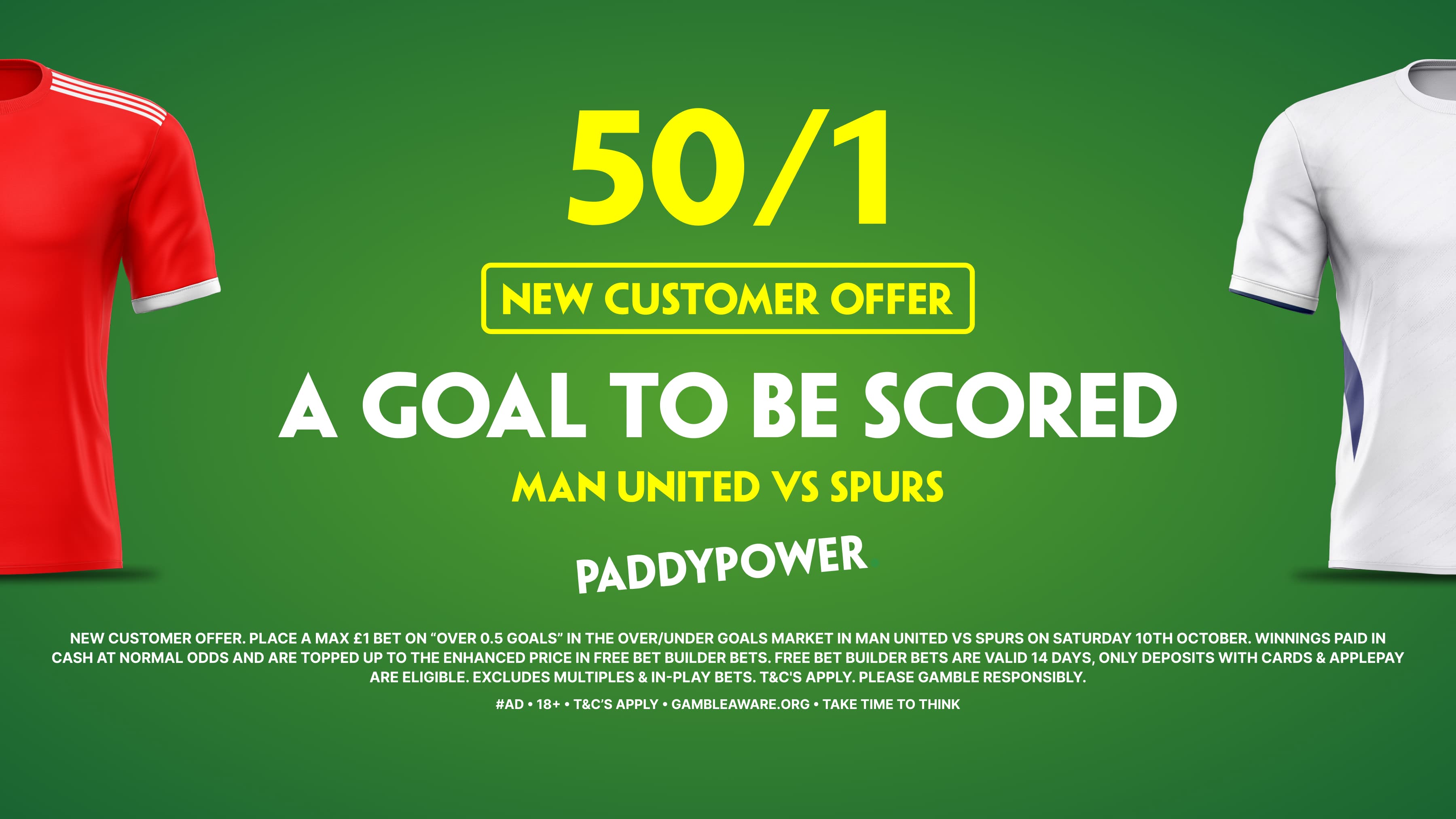 Paddy Power Sign Up Offer: Man United vs Spurs 50/1 A Goal to be Scored