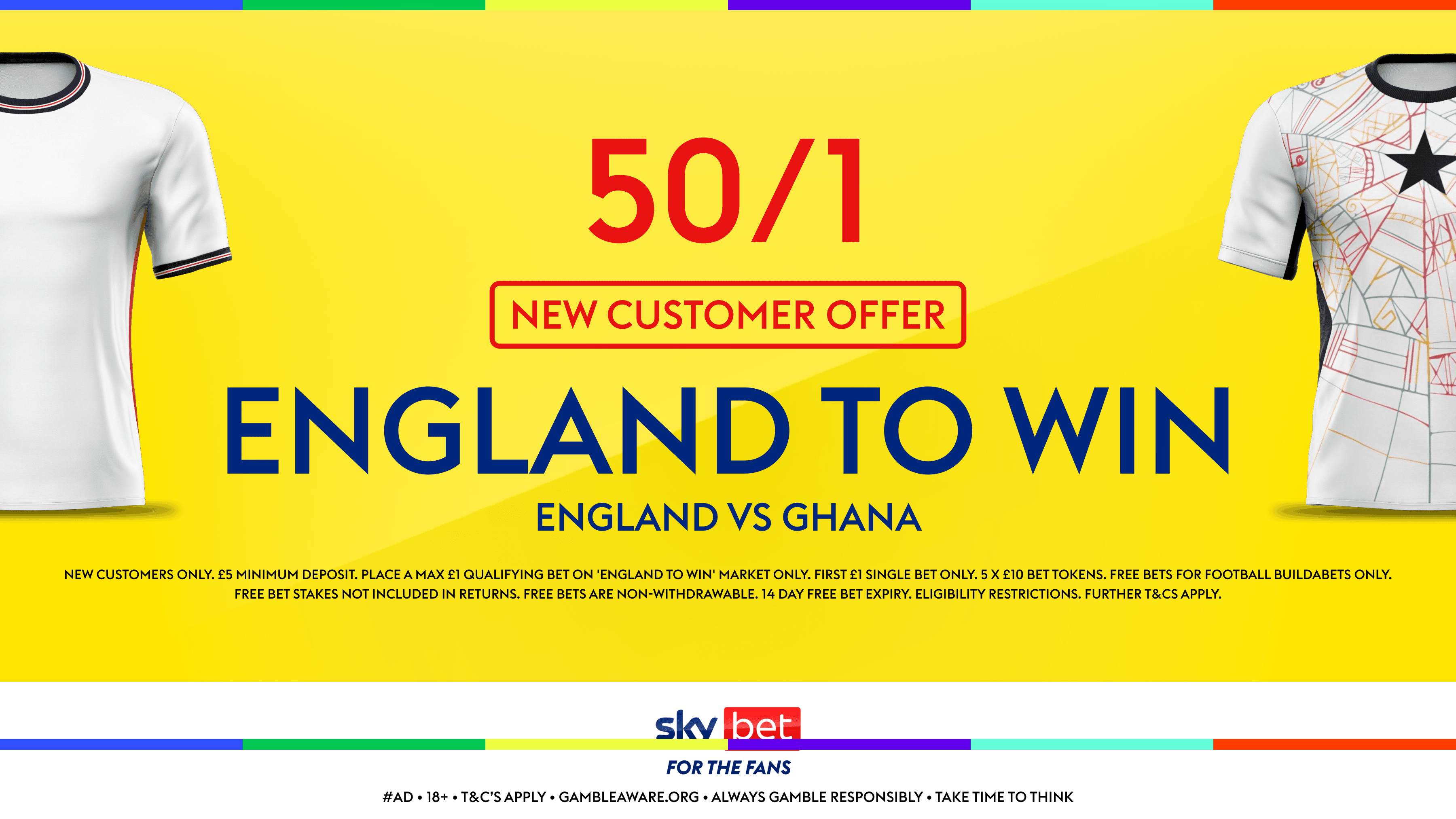 Sky Bet Sign Up Offer: Enhanced Odds 50/1 for England to beat Ghana! 23/06/2026