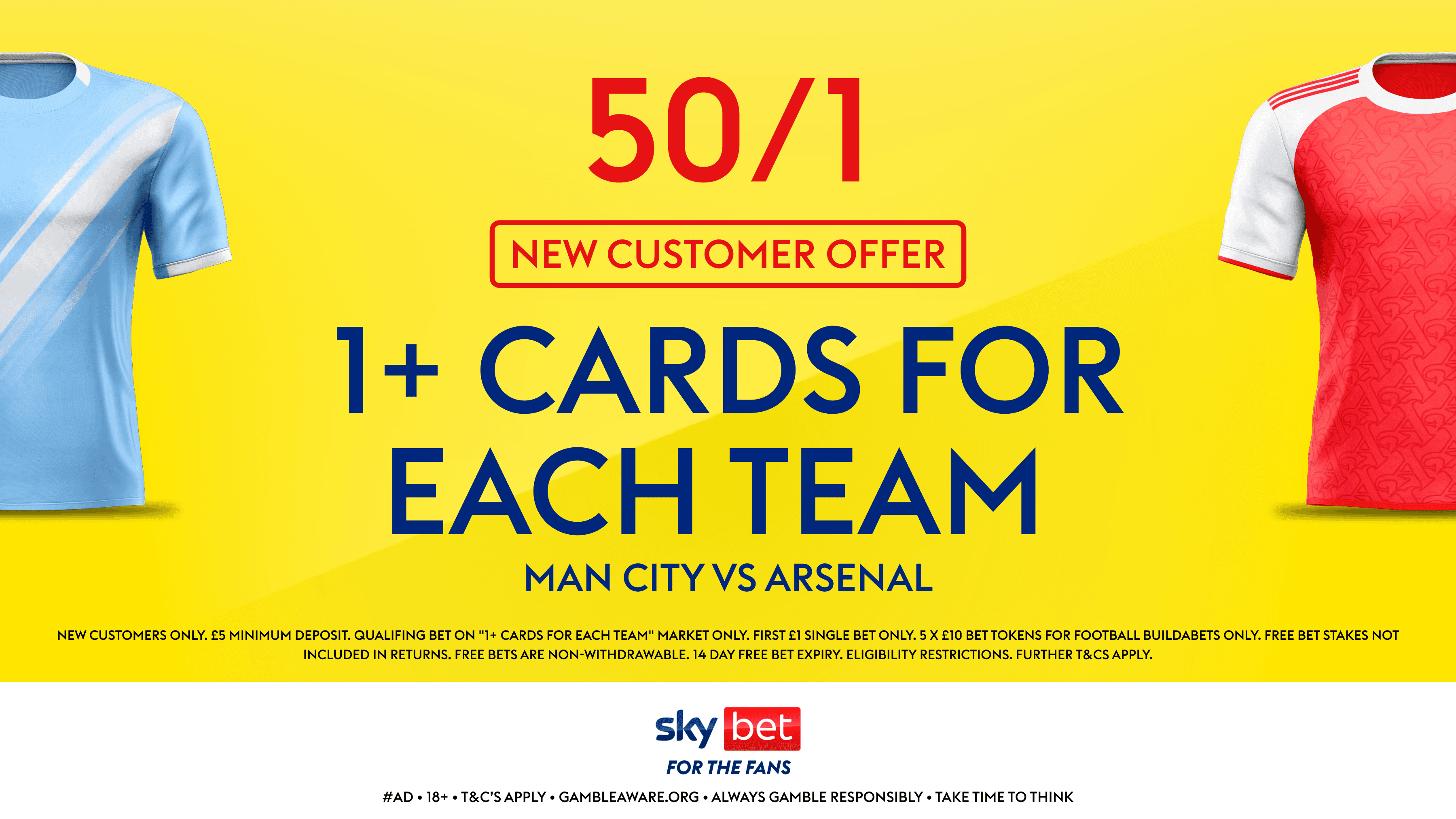 50/1 1+ Cards Each Team in Man City vs Arsenal with Sky Bet’s New Customer Offer 19/04/2026