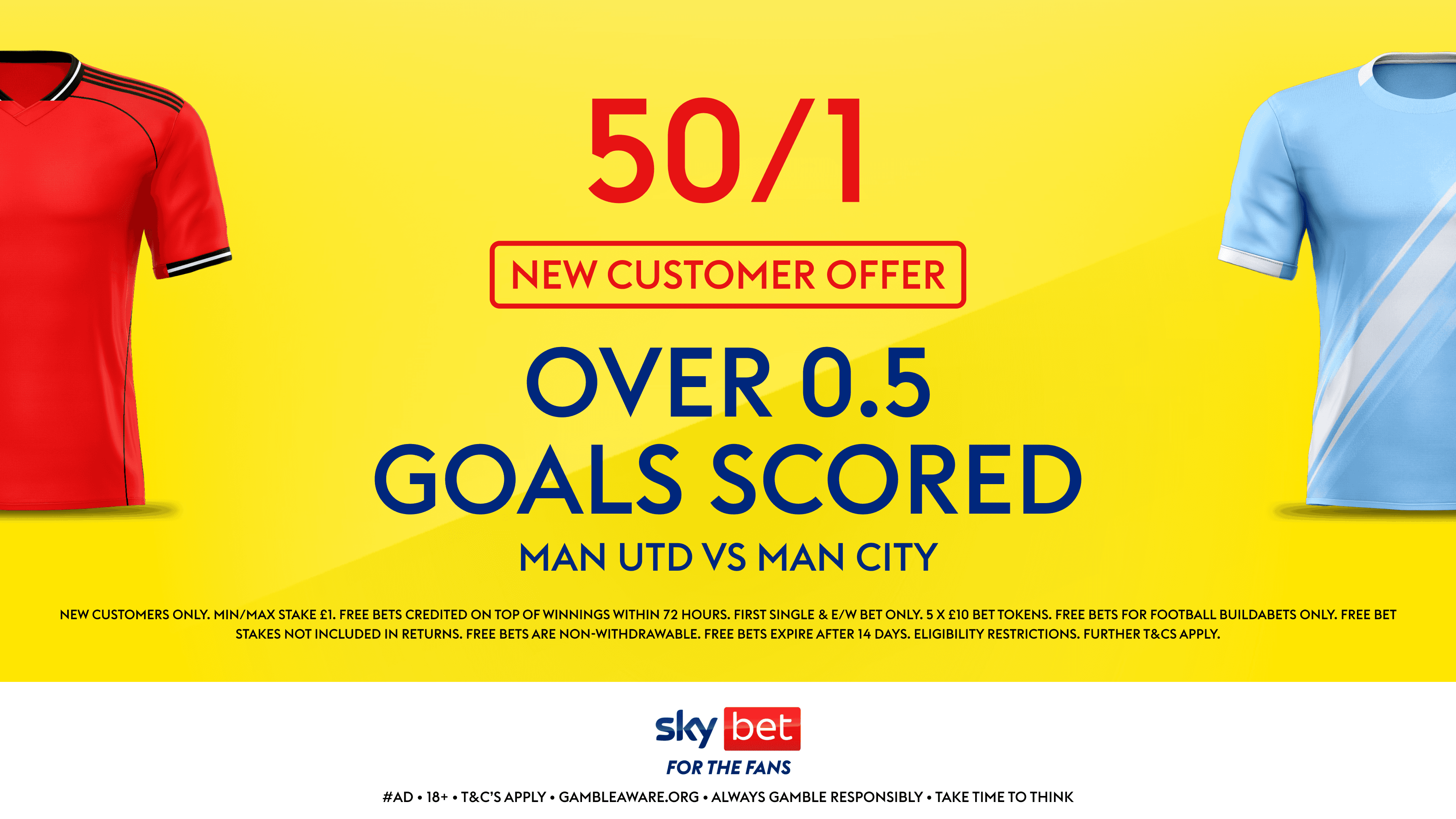 50/1 on Over 0.5 Goals in the Manchester derby with Sky Bet’s New Customer Offer 17/01/2026