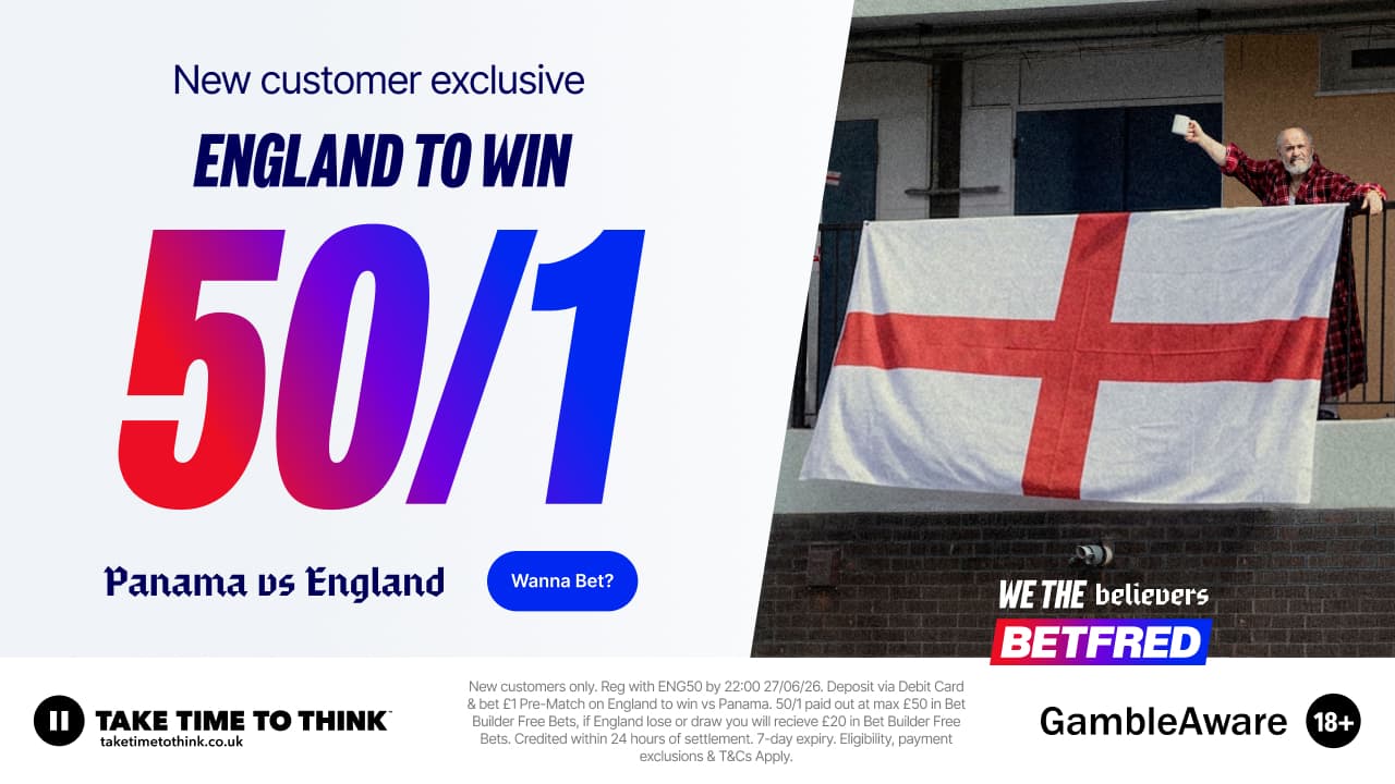 50/1 England to beat Panama! Betfred Sign Up Offer 27/06/2026