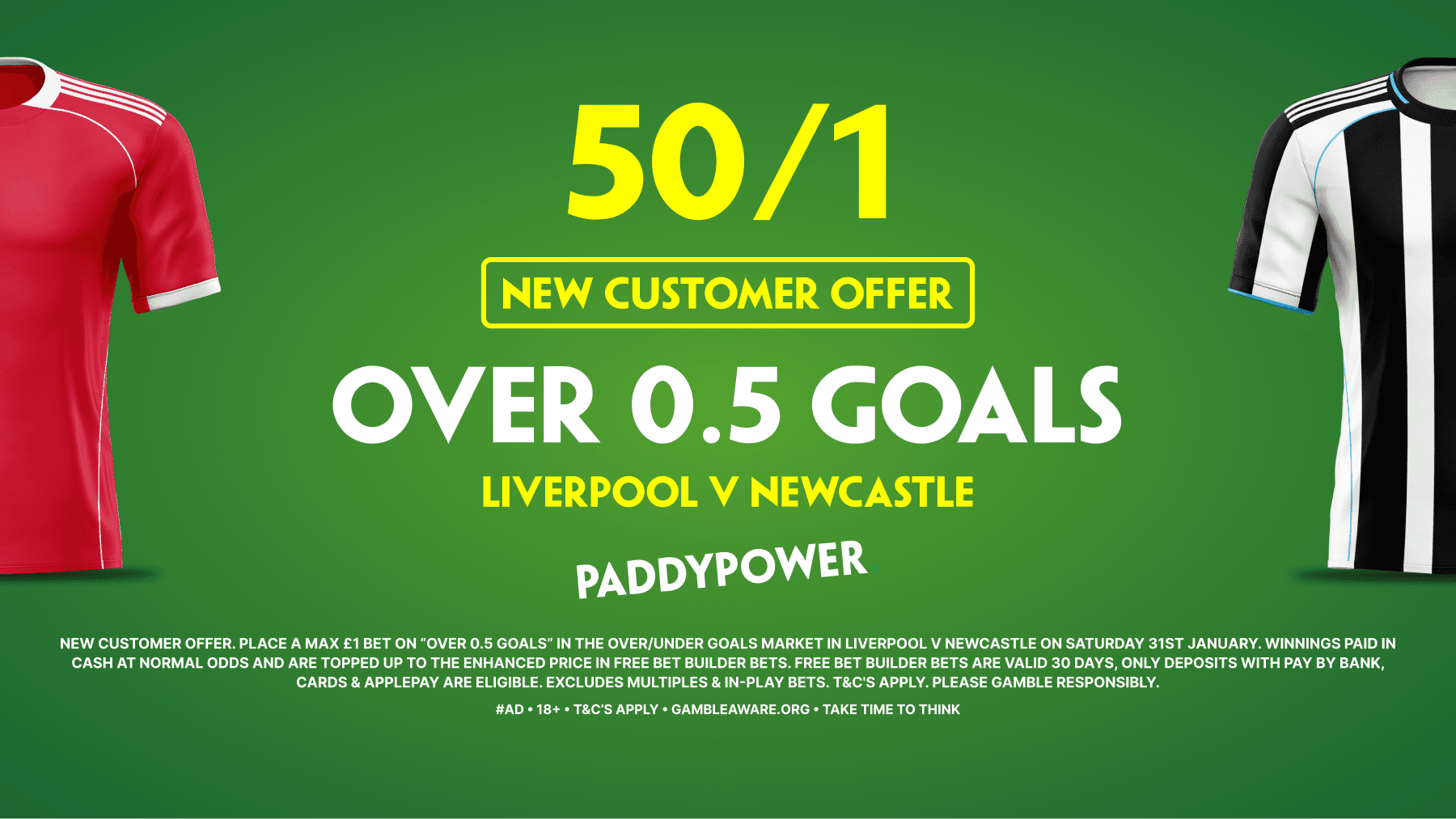 50/1 on Over 0.5 Goals in Liverpool vs Newcastle! Paddy Power Sign Up Offer 31/01/2026