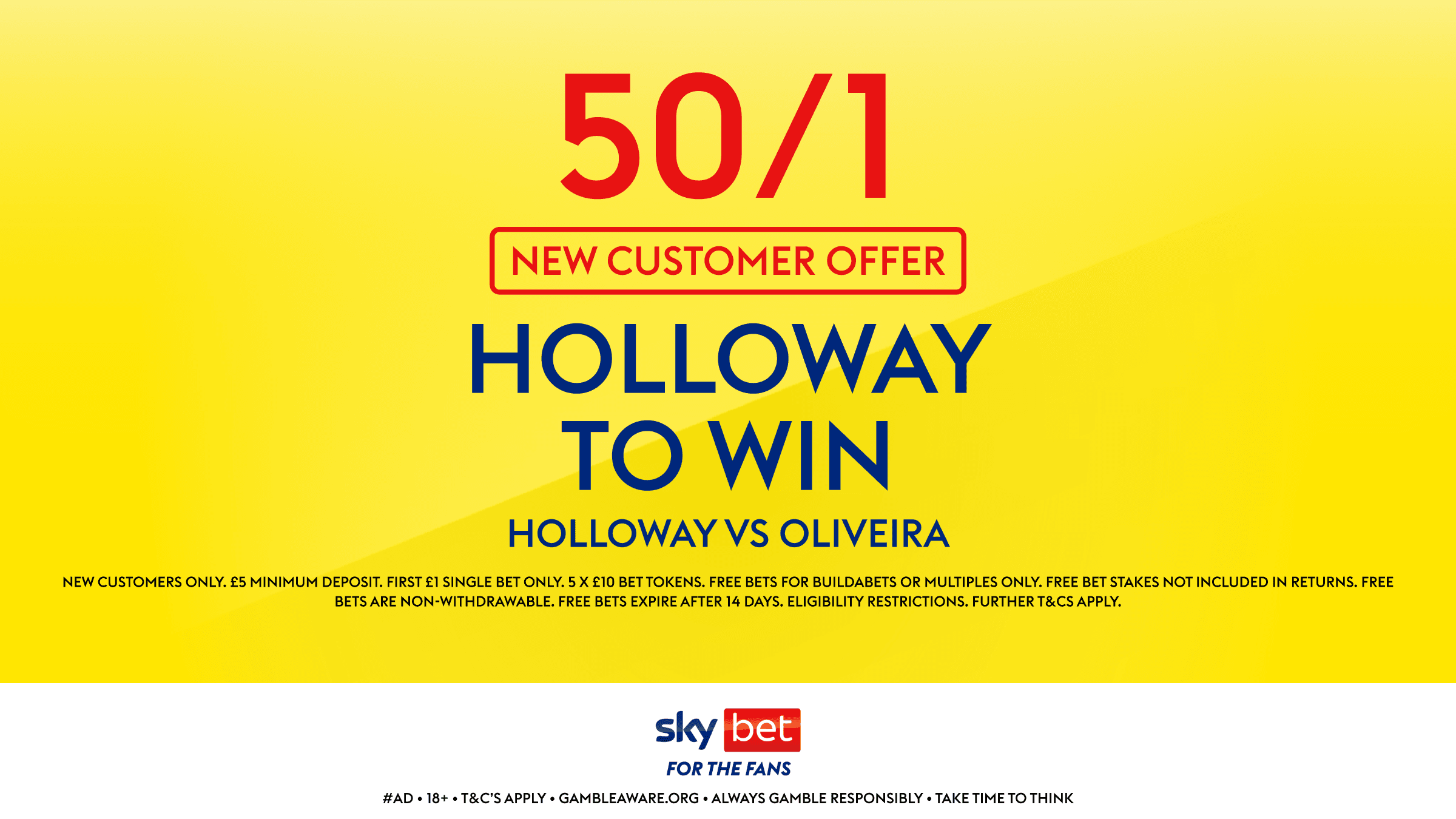 50/1 for Max Holloway to beat Charles Oliveira at UFC 326 with Sky Bet's New Customer Offer 06/03/2026
