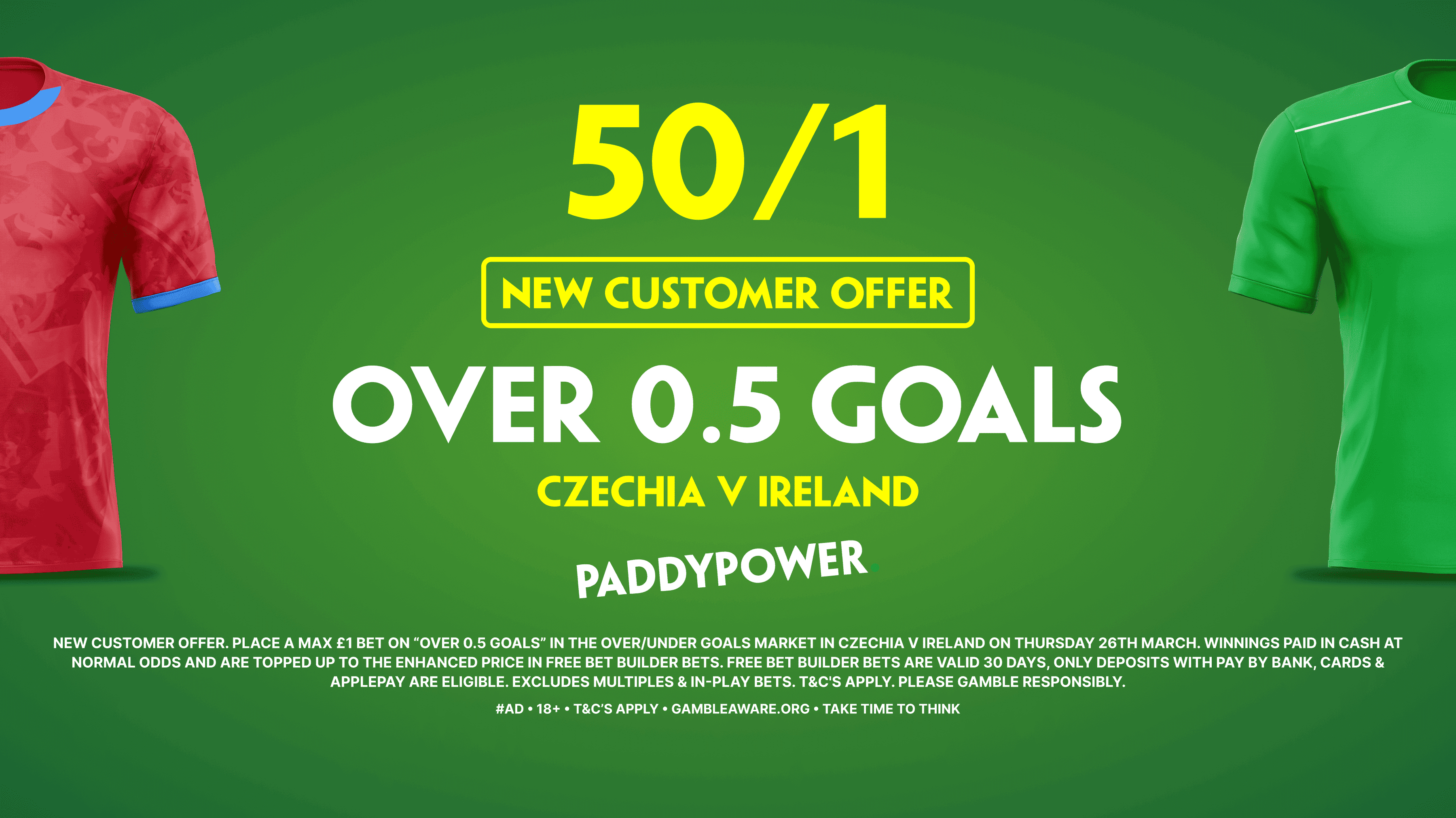 50/1 Over 0.5 Goals in Czechia vs Ireland! Paddy Power Sign Up Offer 26/03/2026