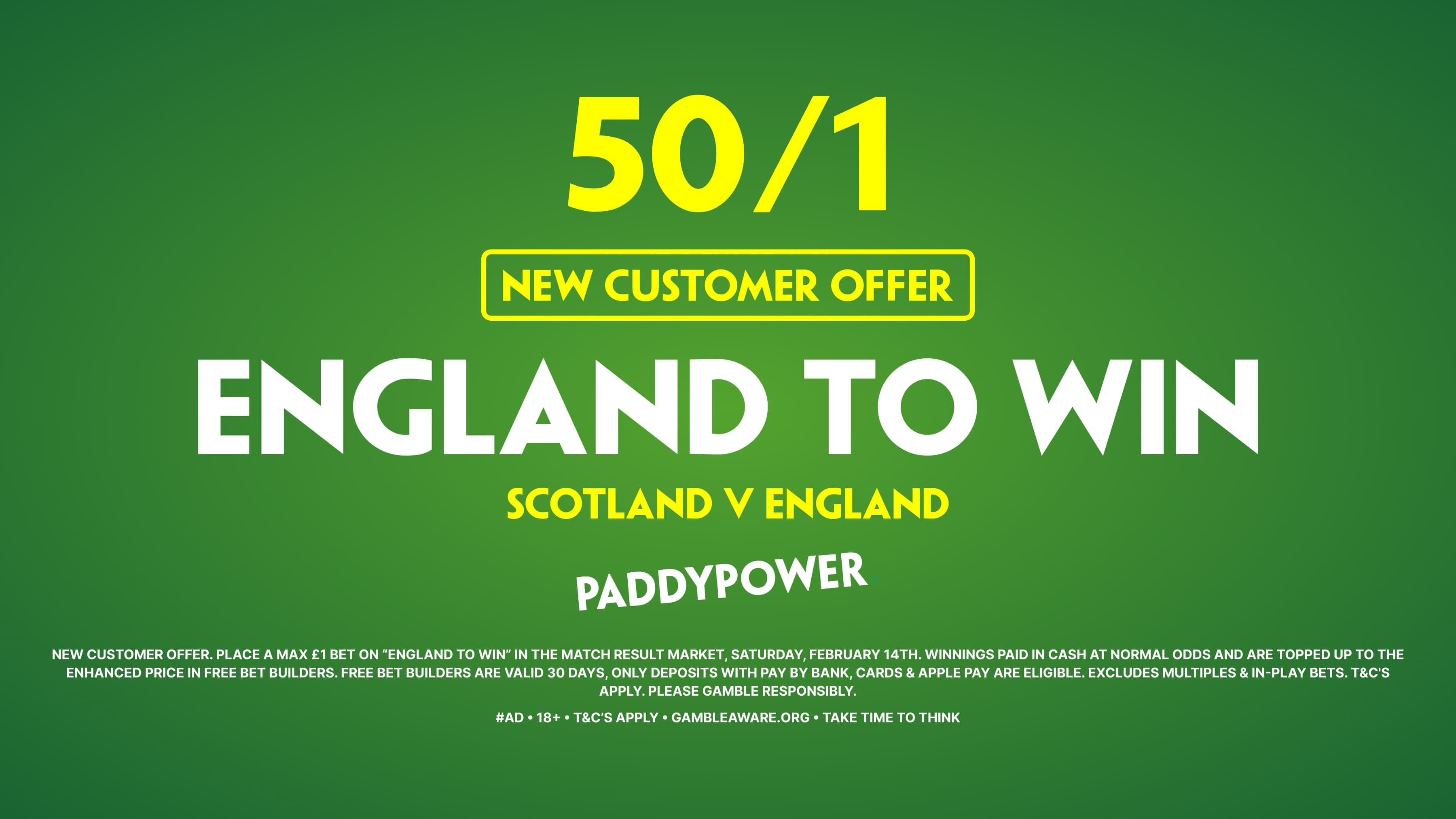 50/1 England or 100/1 Scotland! Paddy Power Sign Up Offer - Six Nations 2026