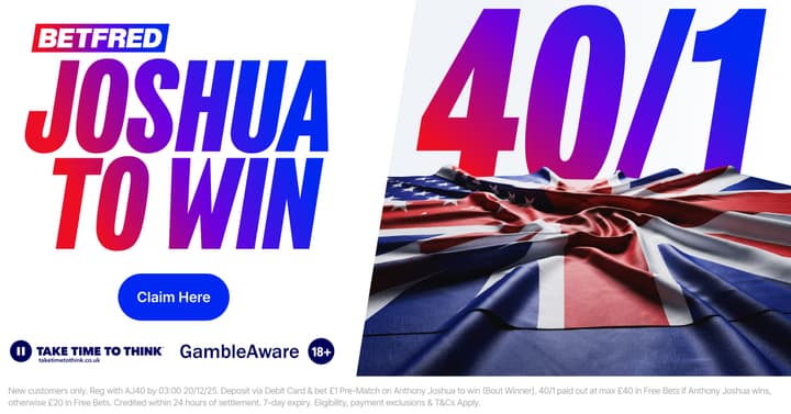 Anthony Joshua to beat Jake Paul 40/1! Betfred Sign Up Offer 19/12/2025
