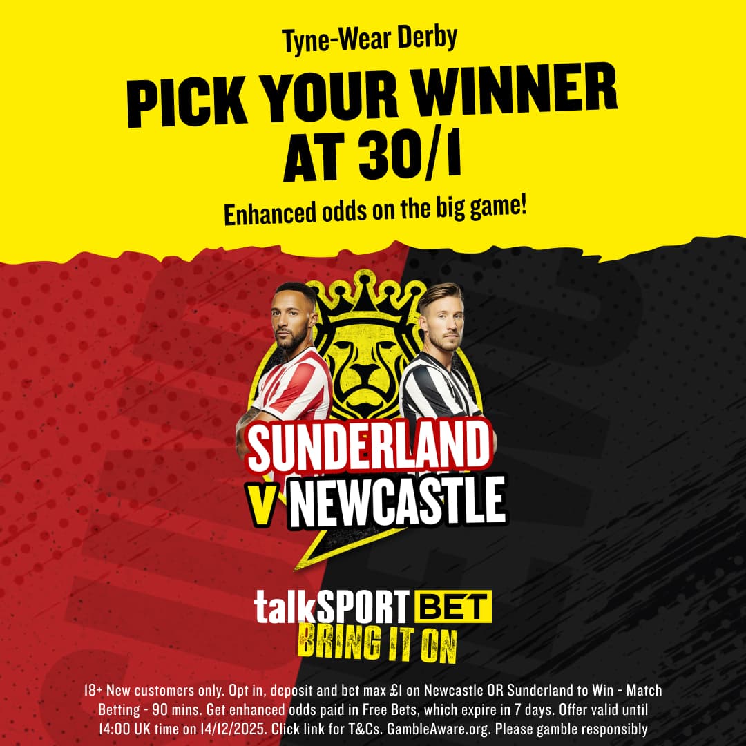Sunderland vs Newcastle: Pick Your Winner @ 30/1 From TalkSPORT 14/12/2025