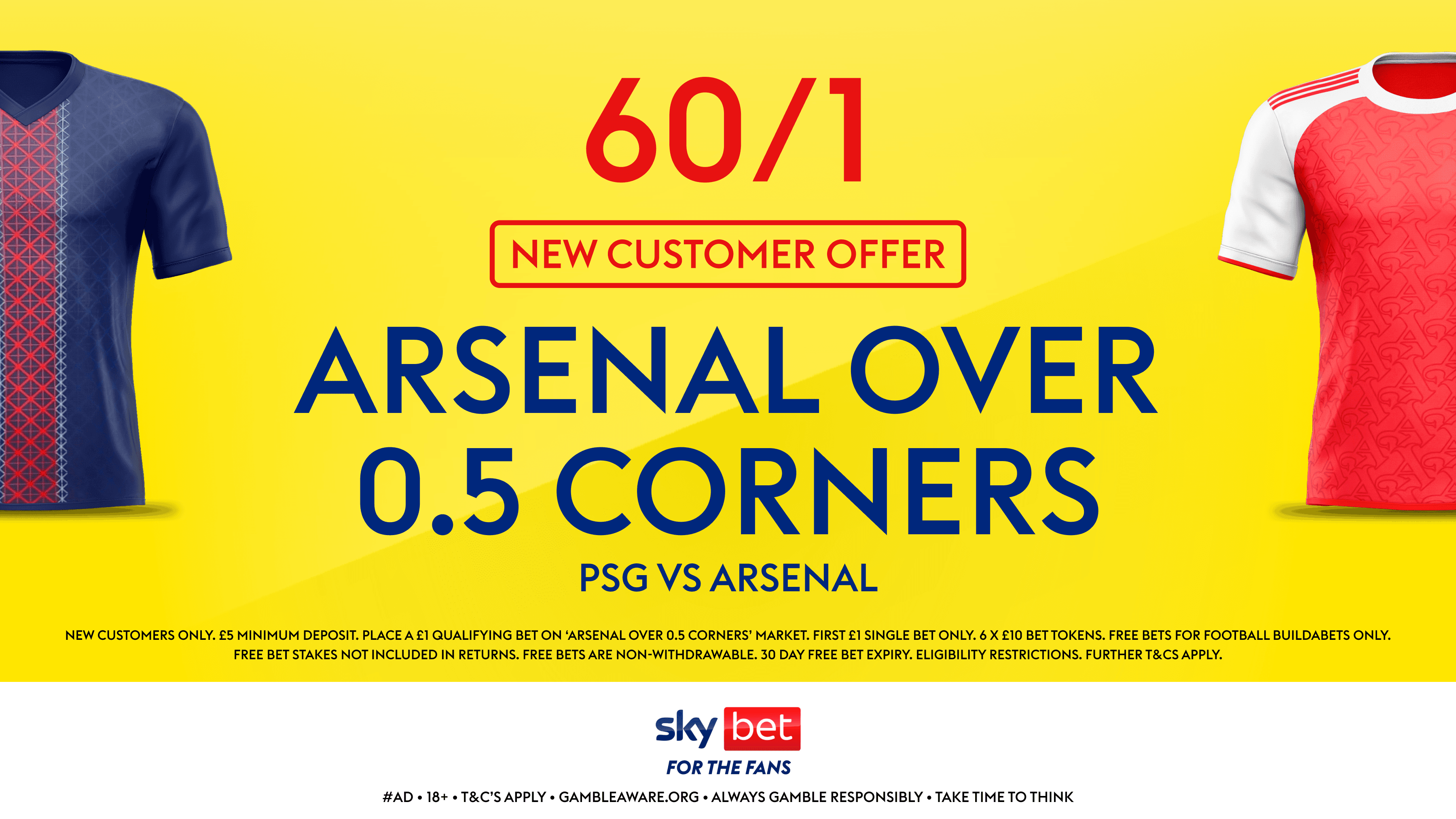 60/1 on Arsenal to have a Corner in the UCL Final! Sky Bet New Customer Offer 30/05/2026