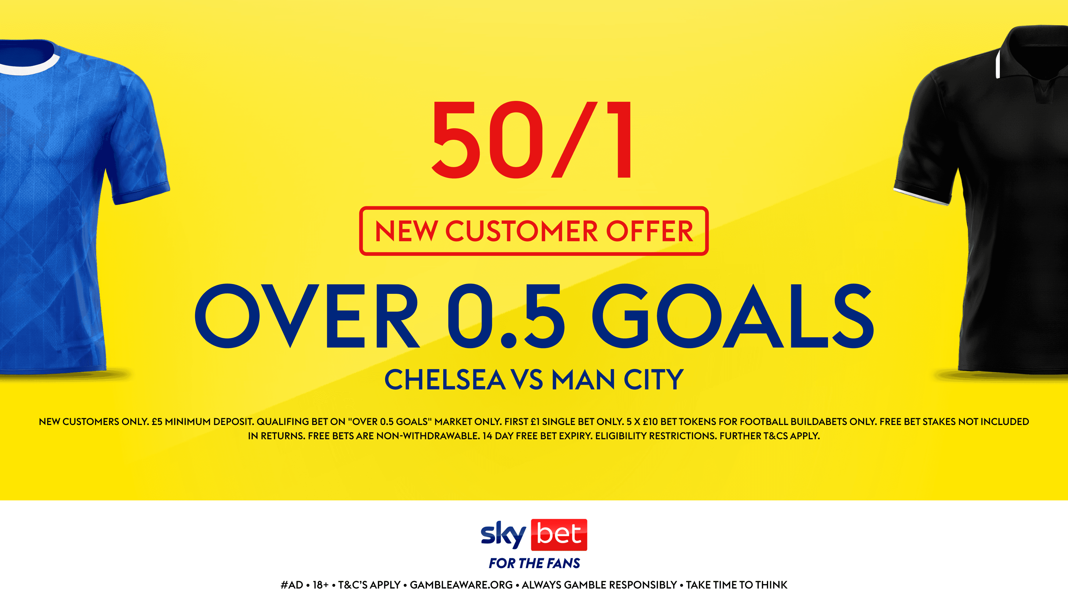 50/1 Over 0.5 Goals in Chelsea vs Man City with Sky Bet's New Customer Offer 12/04/2026